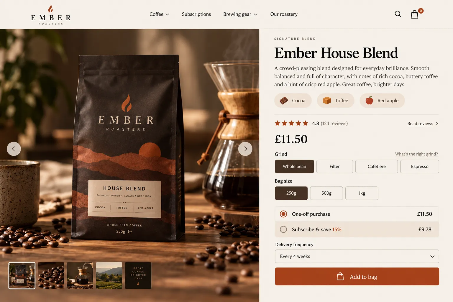 Coffee subscriptions designed for Ember Roasters